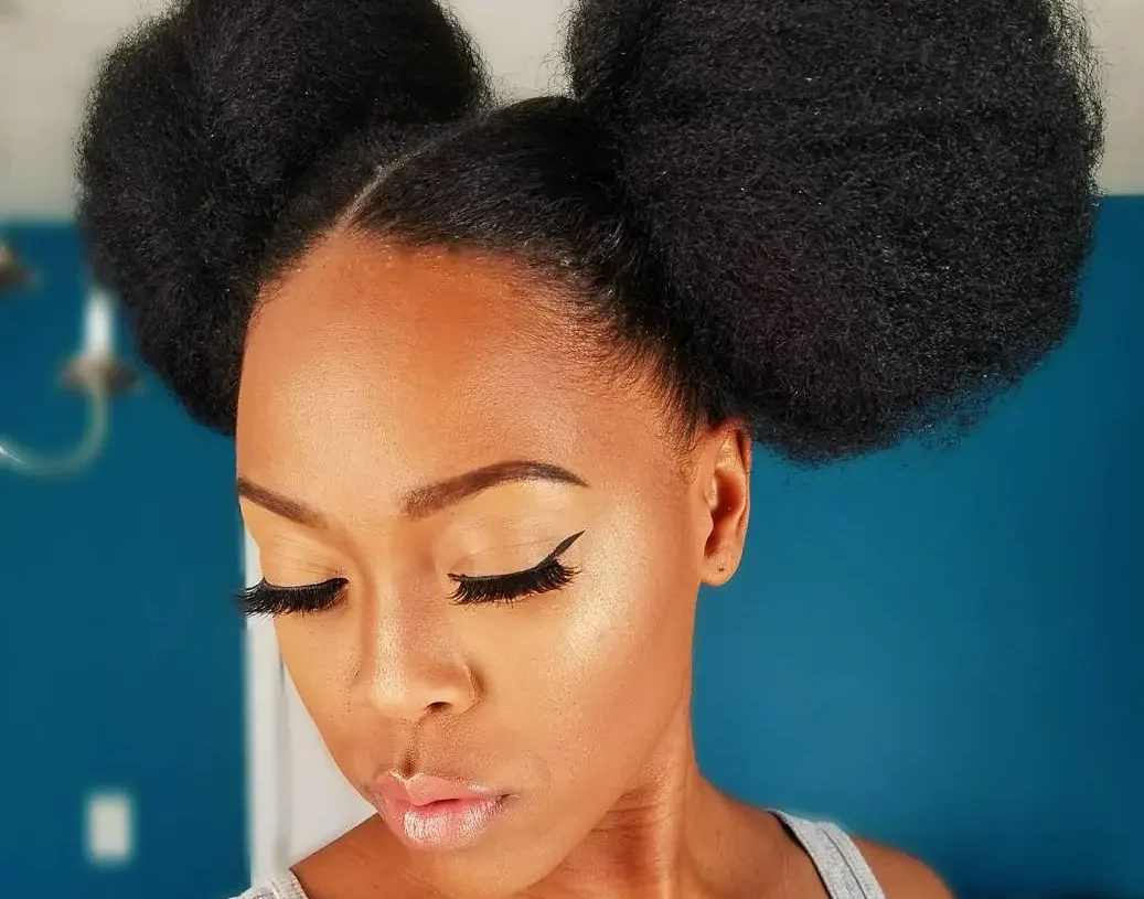 Protective hairstyles for natural hair: Two big afro buns