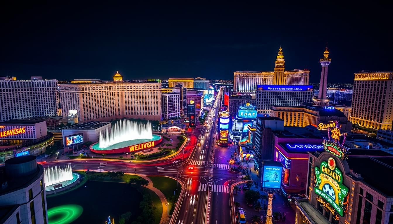 Las Vegas Strip at night with bright lights and famous hotels, one of the best places to visit in the United States