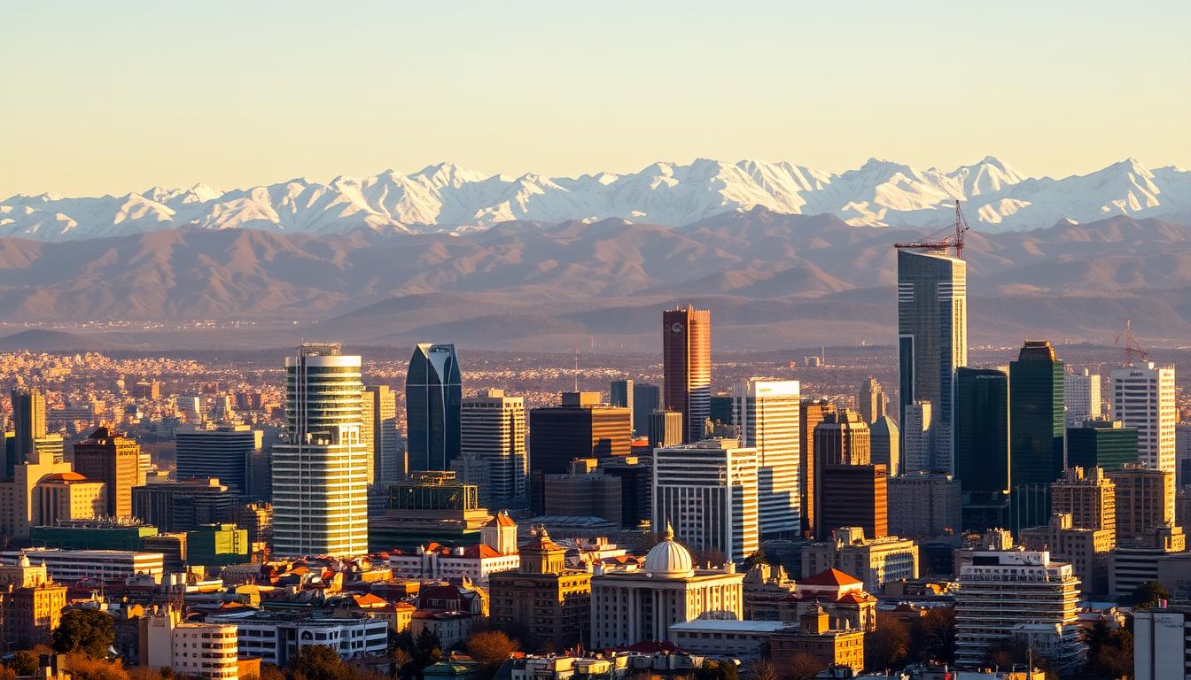 Santiago skyline with Andes mountains in the background, one of the best places to visit in Chile