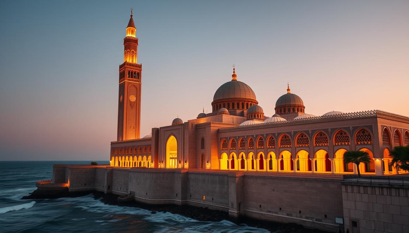 The magnificent Hassan II Mosque in Casablanca with its towering minaret overlooking the Atlantic Ocean - a must-see among top places to visit in Morocco