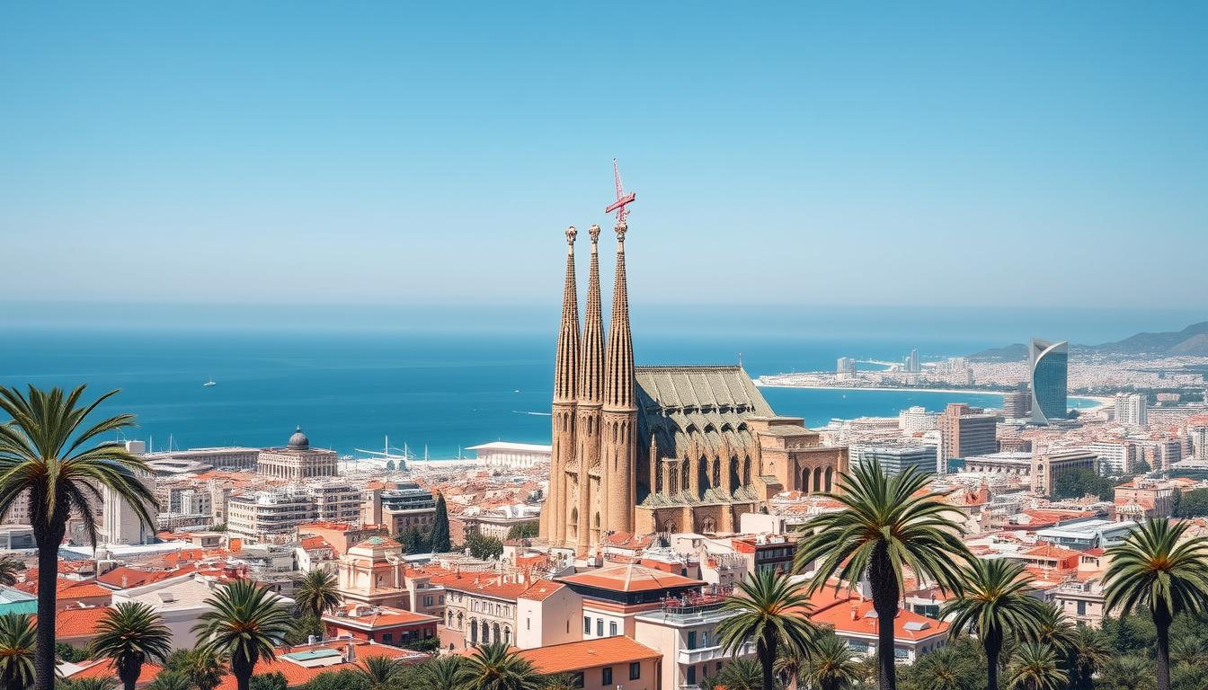Panoramic view of Barcelona showing Sagrada Familia and city skyline - one of the best places to visit in Spain